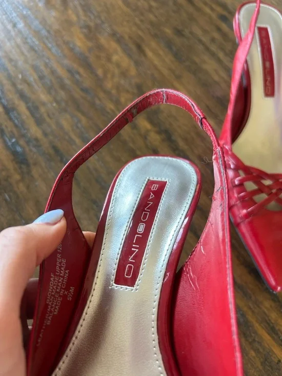 Bandolino VTG Y2K Red Leather Slingback Crossover Coquette Kitten Heels 5.5 - Picture 5 of 8